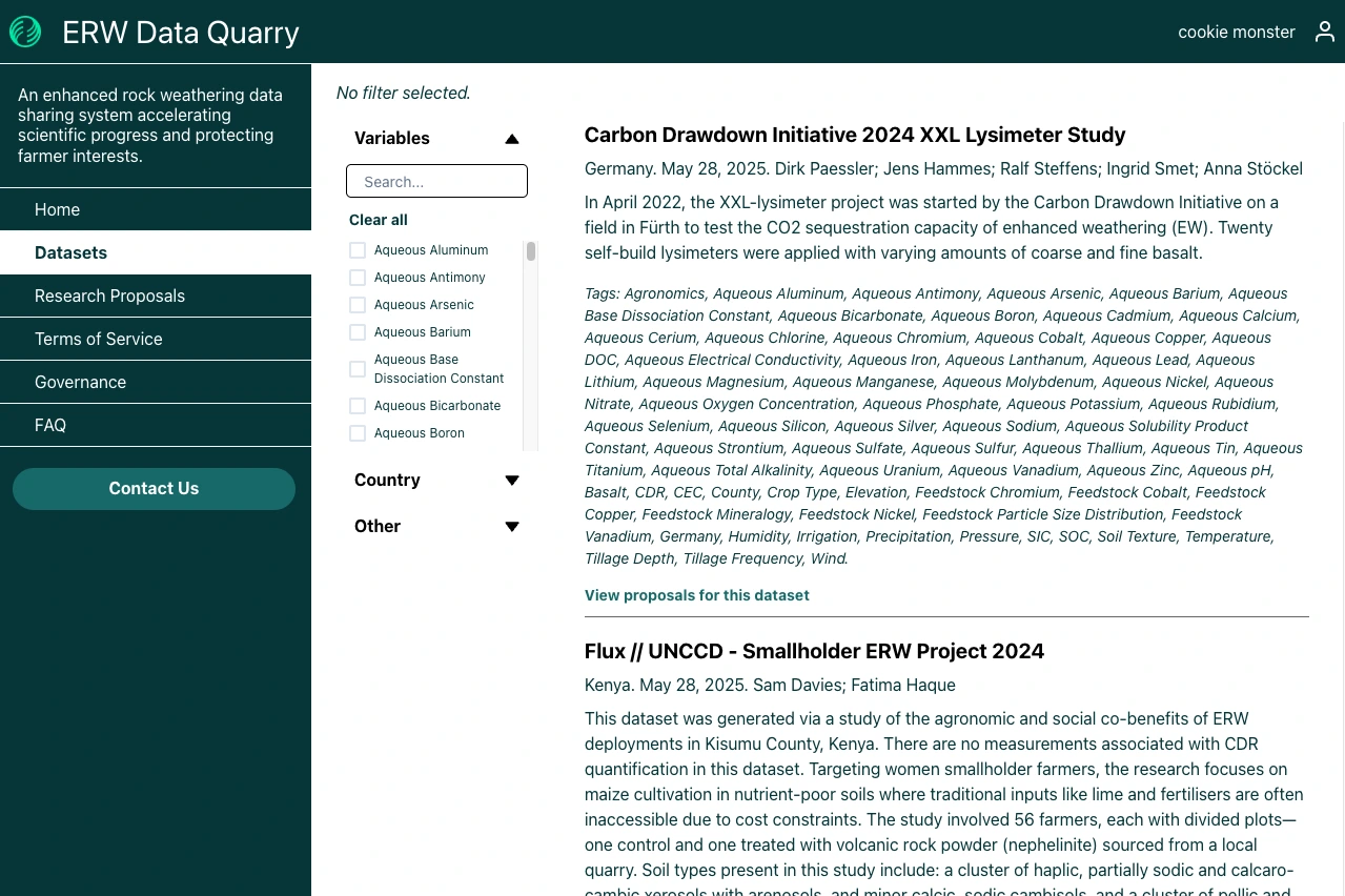 Screenshot of the ERW Data Quarry