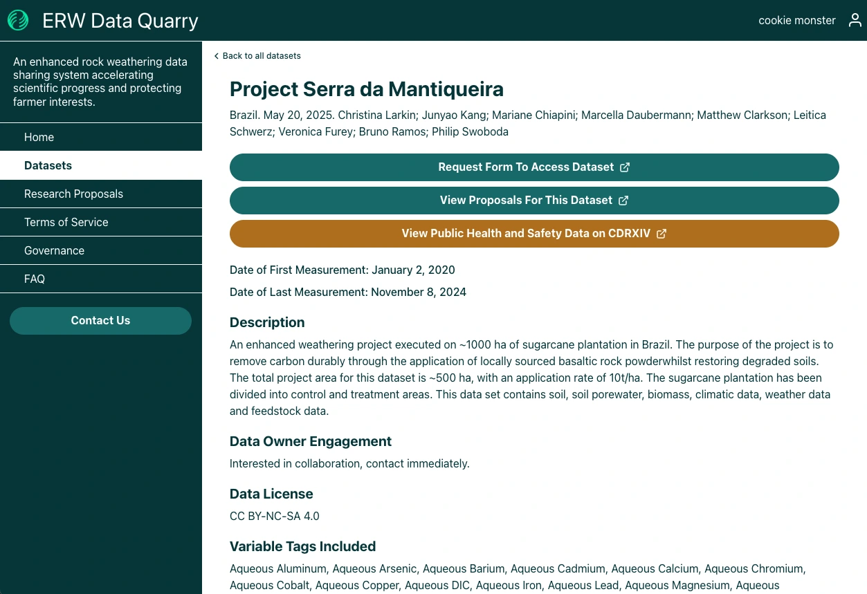 Screenshot of the ERW Data Quarry